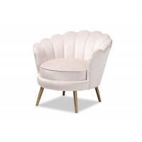 Baxton Studio TSF-5511-Light Beige/Gold-CC Cosette Glam and Luxe Light Beige Velvet Fabric Upholstered Brushed Gold Finished Seashell Shaped Accent Chair